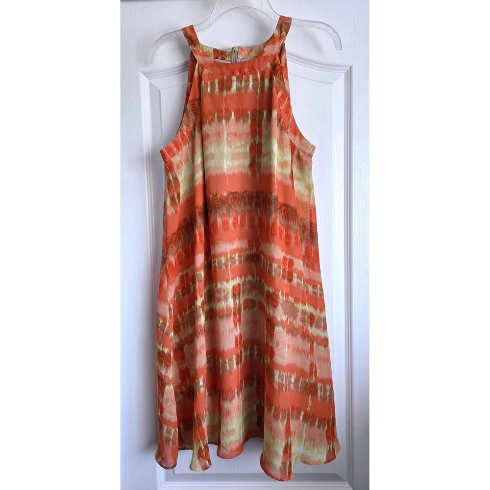 Betsey Johnson Orange Ikat Abstract Halter Shift Dress Size 12